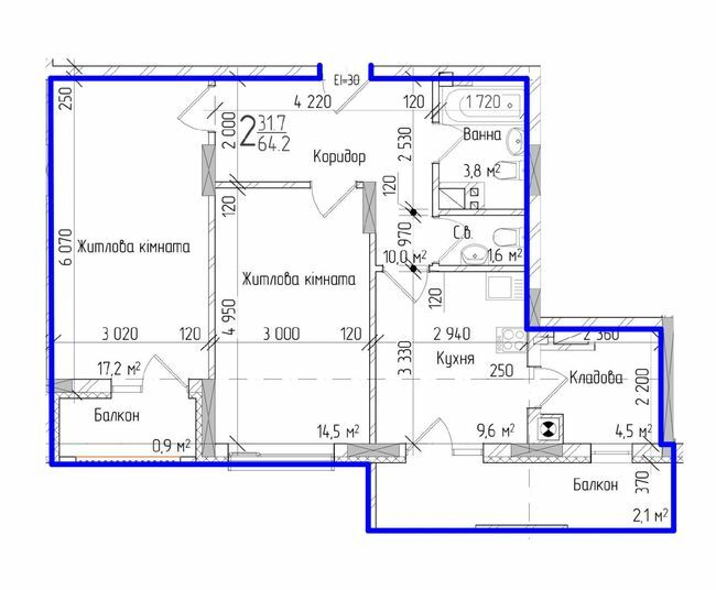 2-комнатная 64.2 м² в ЖК KromaxBud от 17 050 грн/м², Черновцы