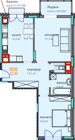2-комнатная 69.9 м² в ЖК Водограй от 18 350 грн/м², Черновцы