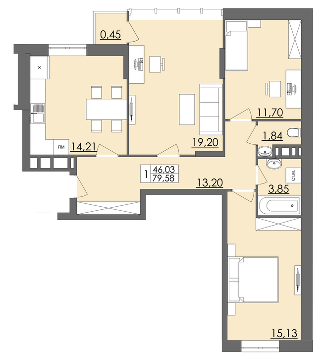 3-комнатная 79.58 м² в ЖК Родинна казка от 14 500 грн/м², Черновцы