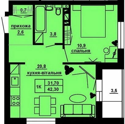 1-комнатная 42.3 м² в ЖК Manhattan от 19 100 грн/м², Тернополь