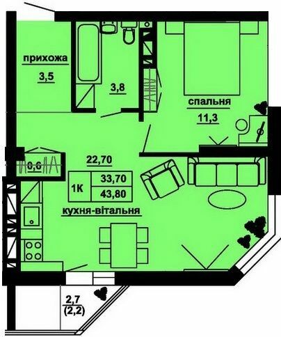 1-комнатная 43.8 м² в ЖК Manhattan от 15 500 грн/м², Тернополь