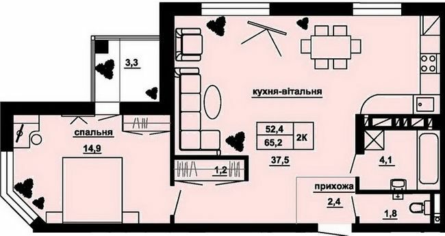 2-комнатная 65.2 м² в ЖК Manhattan от 19 100 грн/м², Тернополь