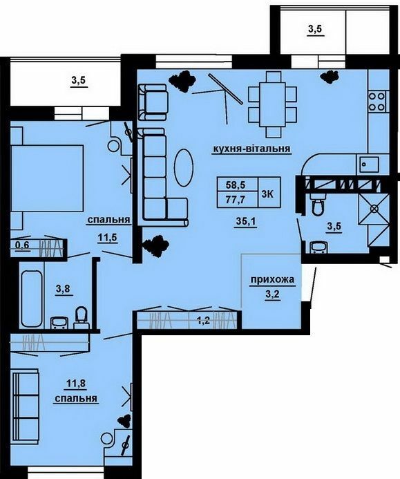 3-комнатная 77.7 м² в ЖК Manhattan от 19 100 грн/м², Тернополь