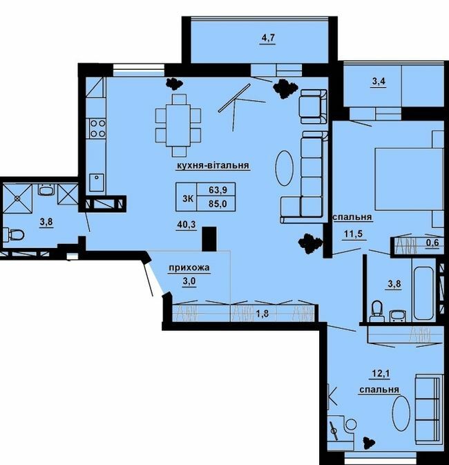 3-комнатная 85 м² в ЖК Manhattan от 19 100 грн/м², Тернополь