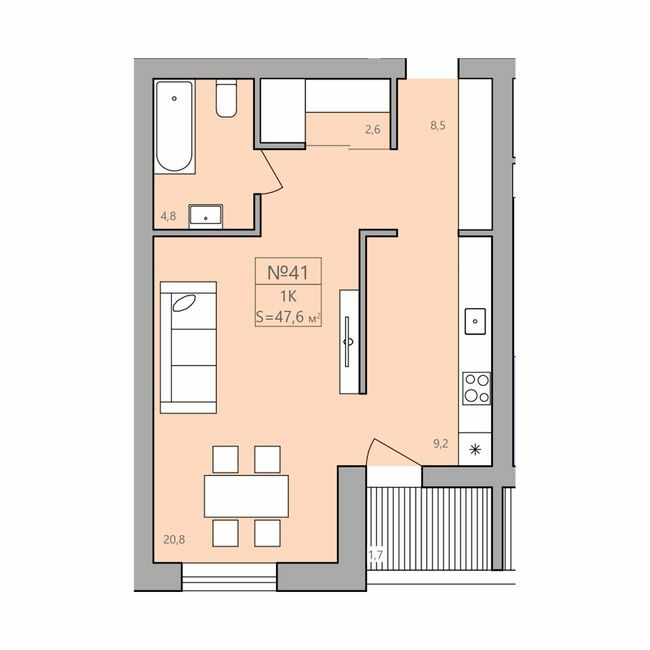 1-кімнатна 47.6 м² в ЖК ЕкоДім від 11 000 грн/м², с. Петриків