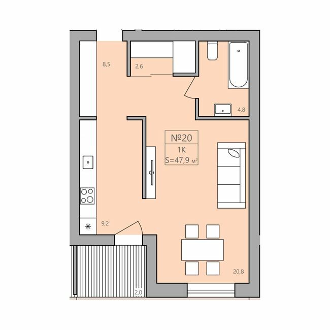 1-кімнатна 47.9 м² в ЖК ЕкоДім від 11 000 грн/м², с. Петриків