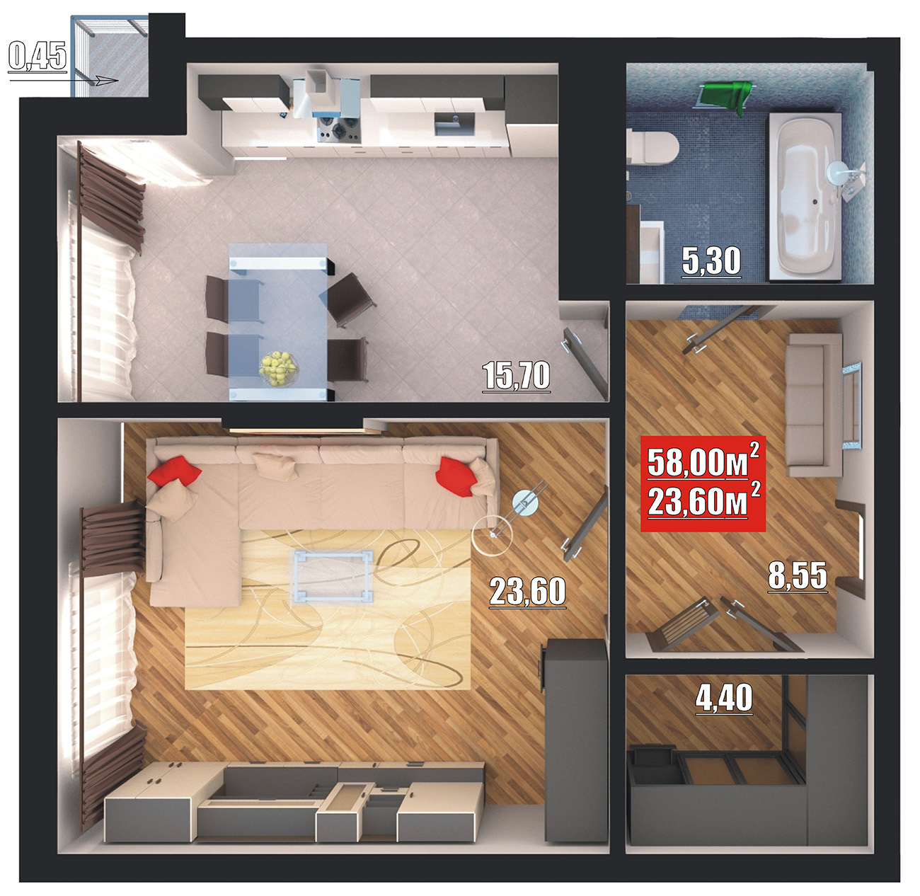 1-кімнатна 58 м² в ЖК Європейський квартал від 20 950 грн/м², Чернівці