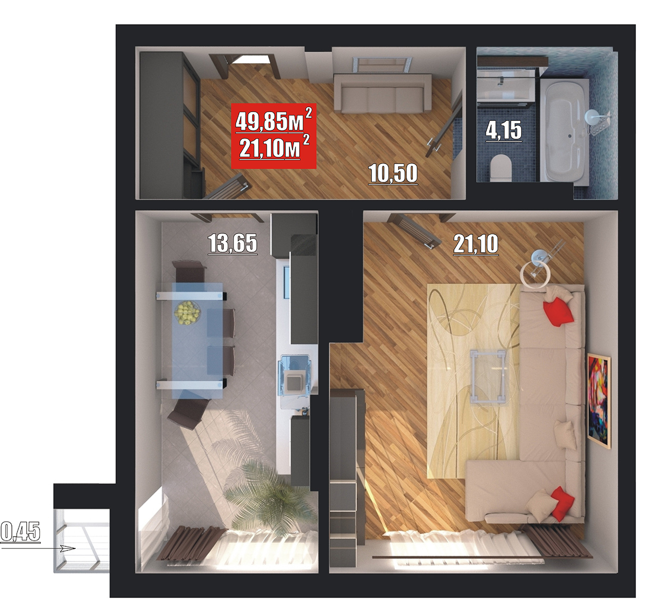 1-комнатная 49.85 м² в ЖК Европейский квартал от 20 950 грн/м², Черновцы