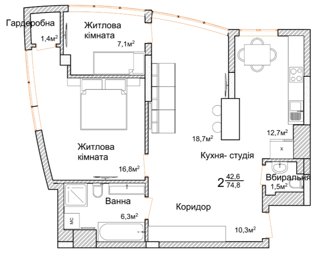 2-кімнатна 74.8 м² в ЖК Маєток Буковинський від 24 050 грн/м², Чернівці