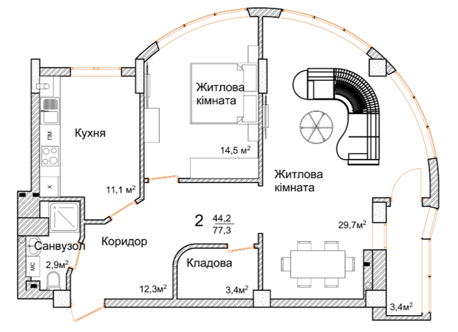 2-кімнатна 77.3 м² в ЖК Маєток Буковинський від 20 700 грн/м², Чернівці