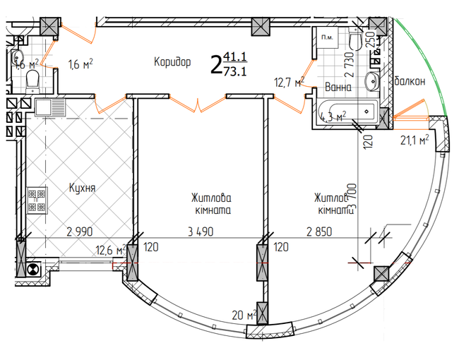 2-комнатная 73.1 м² в ЖК Маєток Буковинський от 20 700 грн/м², Черновцы