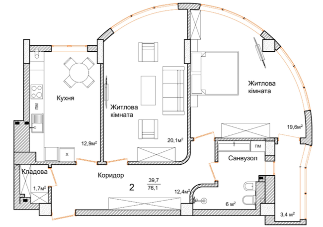 2-кімнатна 76.1 м² в ЖК Маєток Буковинський від 20 500 грн/м², Чернівці