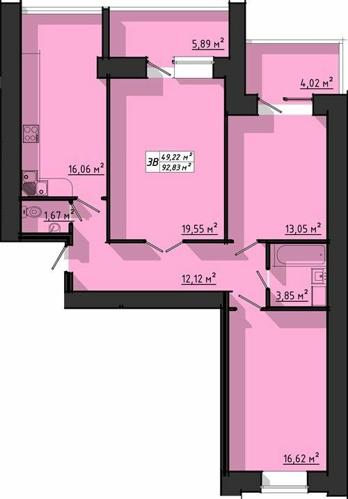 3-кімнатна 92.83 м² в ЖК на вул. Київська від 14 000 грн/м², Тернопіль