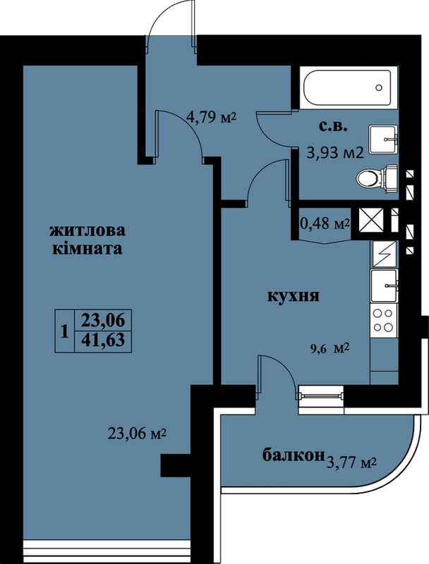 1-комнатная 41.63 м² в ЖК Незалежний от 17 900 грн/м², Черновцы