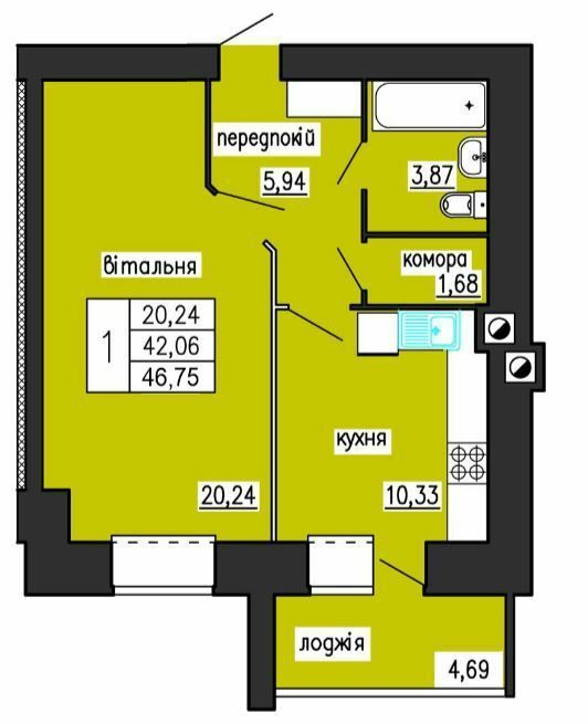 1-кімнатна 46.75 м² в ЖК на вул. Лучаківського-Тролейбусна від 19 000 грн/м², Тернопіль