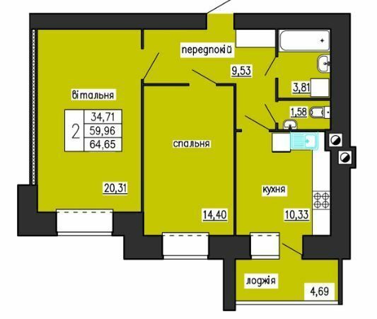 2-кімнатна 64.65 м² в ЖК на вул. Лучаківського-Тролейбусна від 18 000 грн/м², Тернопіль