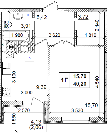 1-кімнатна 40.2 м² в ЖК Оазис Буковини від 14 500 грн/м², Чернівці