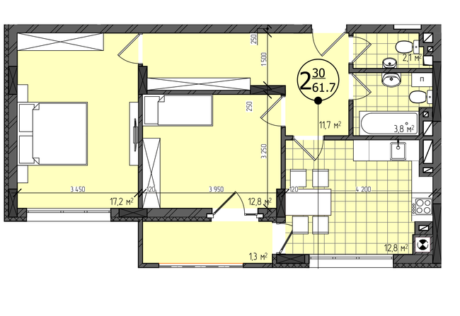 2-кімнатна 61.7 м² в ЖК Престижний від 23 400 грн/м², Чернівці