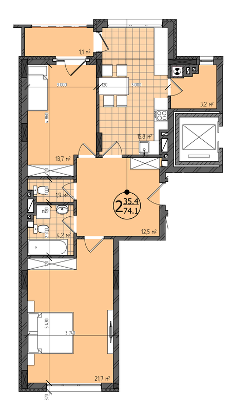 2-кімнатна 74.1 м² в ЖК Престижний від 24 050 грн/м², Чернівці