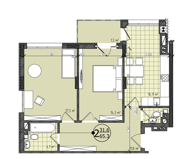 2-кімнатна 65.3 м² в ЖК Престижний від 21 350 грн/м², Чернівці