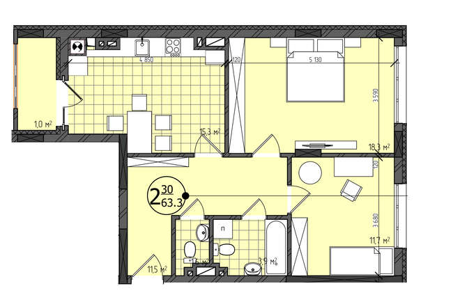 2-комнатная 63.3 м² в ЖК Престижный от 23 400 грн/м², Черновцы