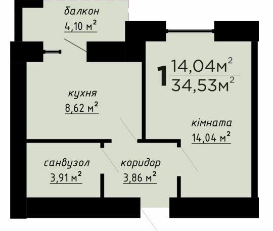1-комнатная 34.53 м² в ЖК День і ніч от 16 500 грн/м², Тернополь