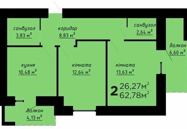 2-кімнатна 62.78 м² в ЖК День і ніч від 16 500 грн/м², Тернопіль