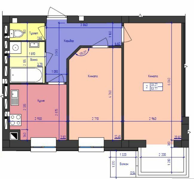 2-комнатная 53.77 м² в ЖК Южный квартал от 15 800 грн/м², Черновцы