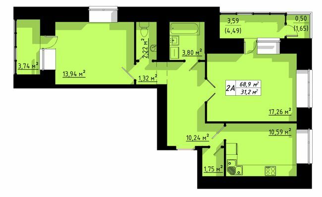 2-комнатная 68.9 м² в ЖК на ул. Бенцаля, 7 от 9 500 грн/м², Тернополь