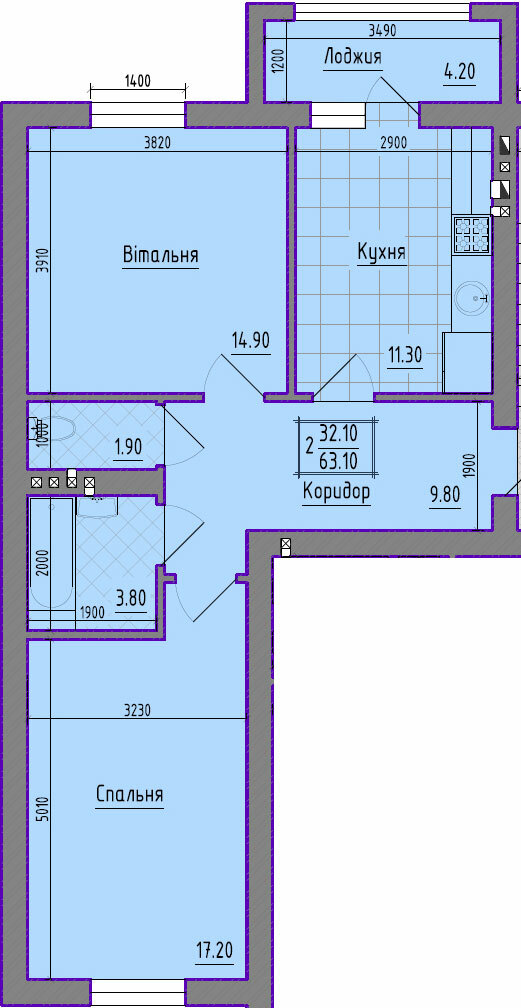 2-кімнатна 63.1 м² в ЖК Затишний квартал від 15 700 грн/м², с. Чагор