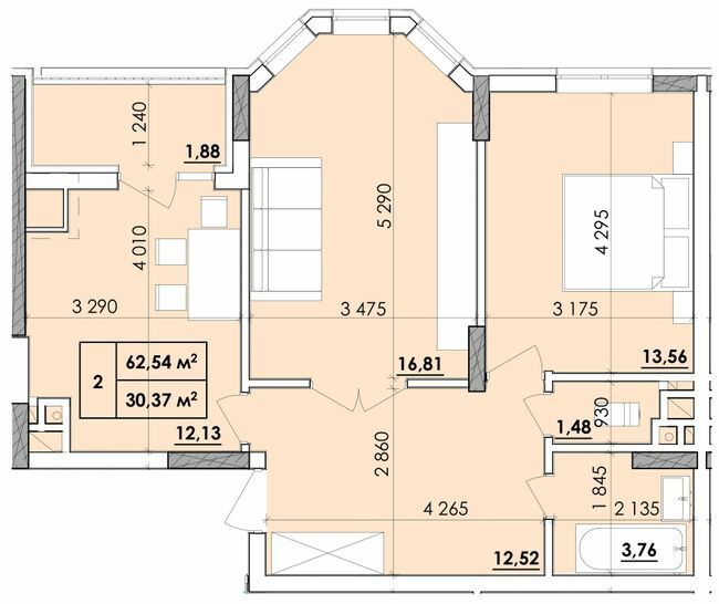 2-кімнатна 62.54 м² в ЖК Віденський Квартал від 18 200 грн/м², Чернівці