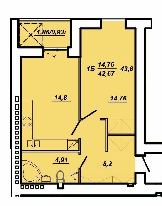 1-кімнатна 43.6 м² в ЖК на вул. Яреми / вул. Текстильна від забудовника, Тернопіль