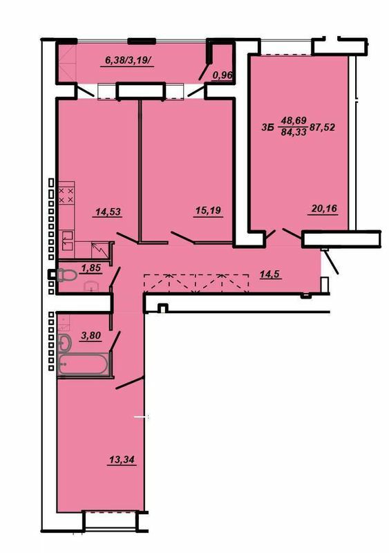 3-комнатная 87.52 м² в ЖК на вул. Яреми / вул. Текстильна от застройщика, Тернополь