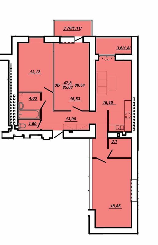 3-комнатная 88.54 м² в ЖК на вул. Яреми / вул. Текстильна от застройщика, Тернополь