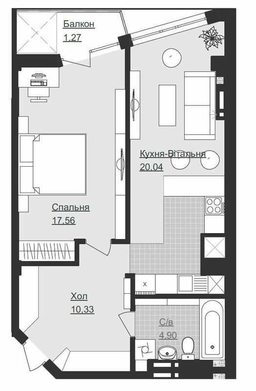 1-комнатная 53.95 м² в ЖК Щастя от застройщика, Тернополь