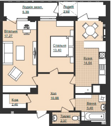 2-кімнатна 74.38 м² в ЖК Щастя від забудовника, Тернопіль