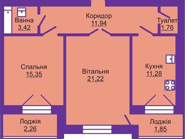 2-кімнатна 69.08 м² в ЖК Шевченківський гай від забудовника, с. Гаї-Шевченківські