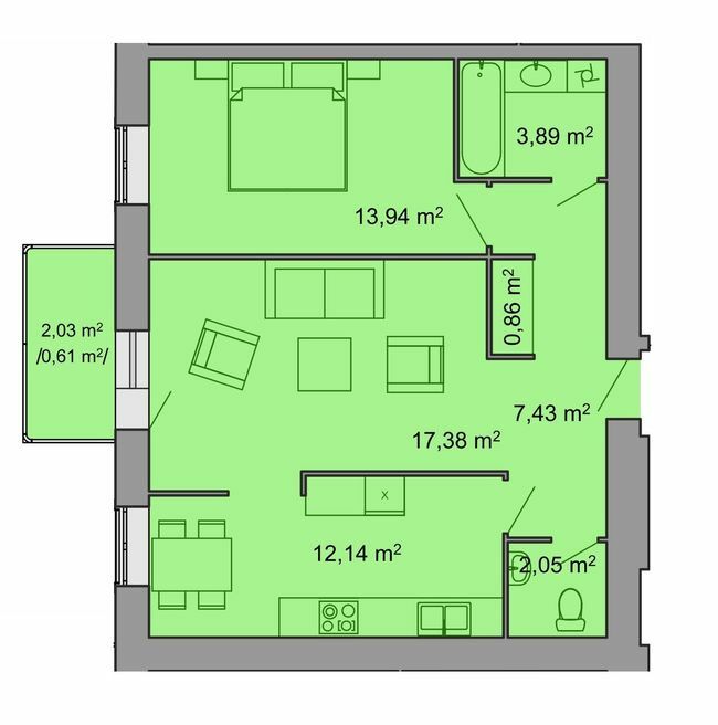 2-кімнатна 58.3 м² в ЖК Комфорт Таун плюс від забудовника, с. Петриків