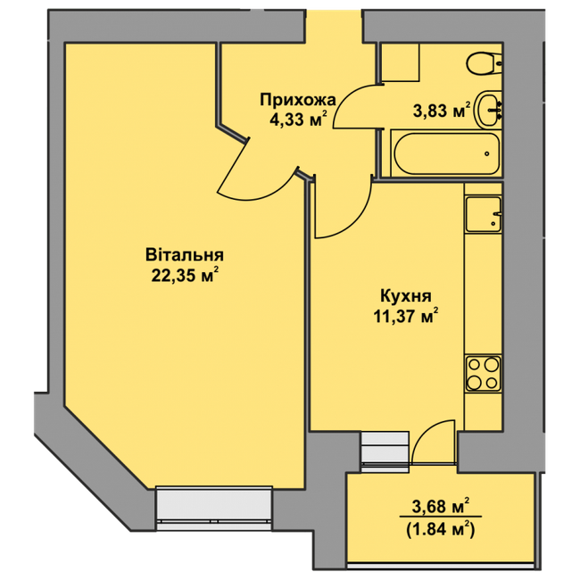 1-комнатная 43.72 м² в ЖК Комфорт Таун плюс от 17 050 грн/м², с. Петриков