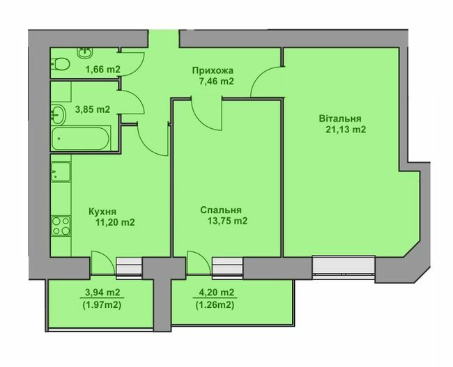 2-кімнатна 62.28 м² в ЖК Комфорт Таун плюс від 16 300 грн/м², с. Петриків