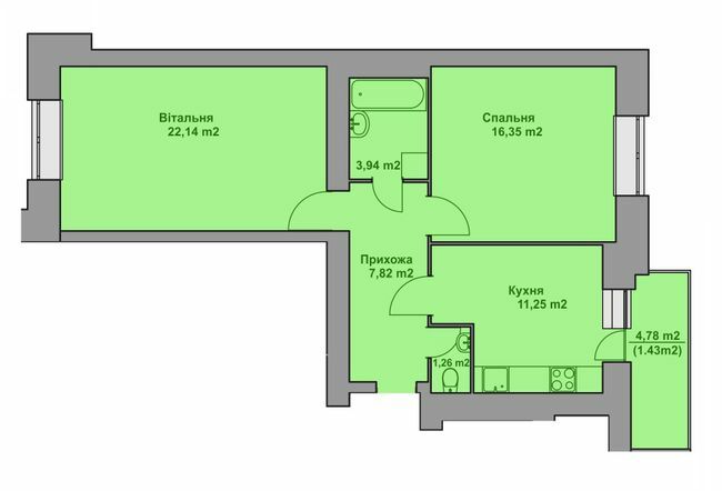2-кімнатна 64.19 м² в ЖК Комфорт Таун плюс від 17 050 грн/м², с. Петриків