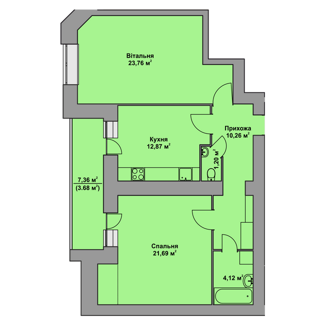 2-кімнатна 77.58 м² в ЖК Комфорт Таун плюс від 17 050 грн/м², с. Петриків