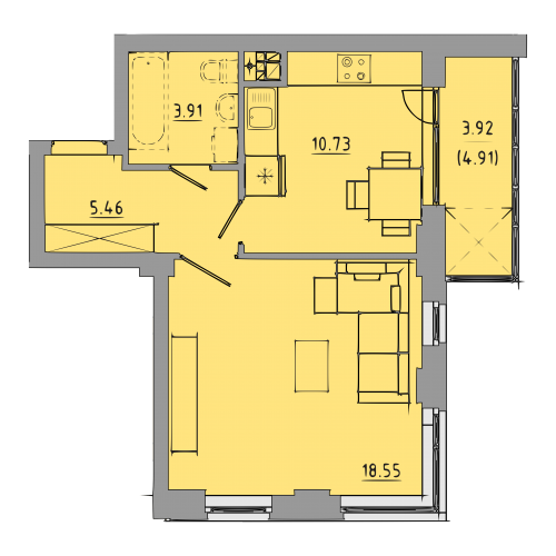 1-кімнатна 42.6 м² в ЖК Централ Хол від 22 000 грн/м², Тернопіль