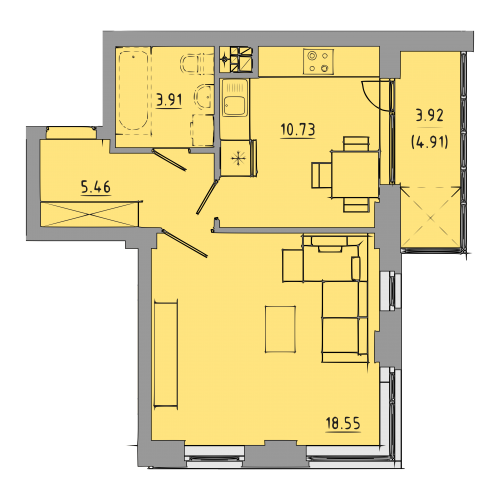 1-комнатная 42.6 м² в ЖК Централ Холл от 22 000 грн/м², Тернополь