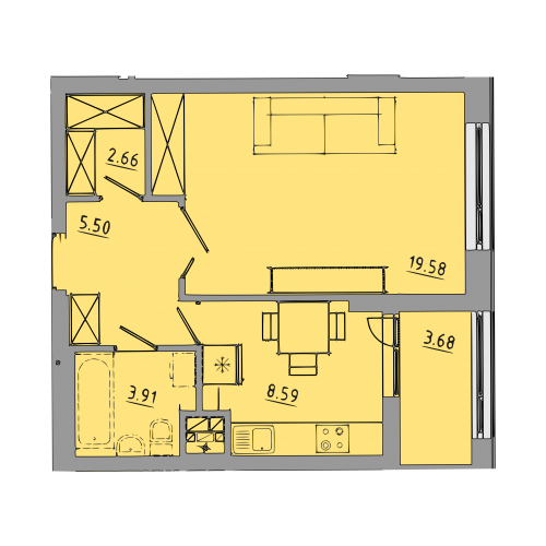 1-комнатная 43.9 м² в ЖК Централ Холл от 25 000 грн/м², Тернополь