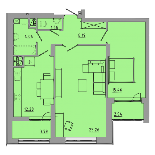 2-комнатная 73.4 м² в ЖК Централ Холл от 25 000 грн/м², Тернополь