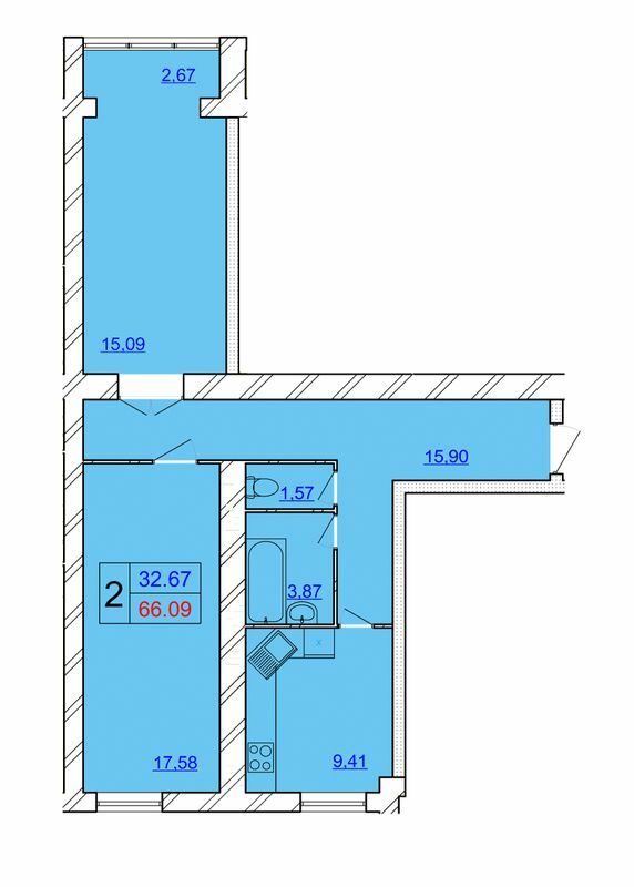 2-кімнатна 66.09 м² в ЖК Аvila Sky від 10 300 грн/м², Хмельницький