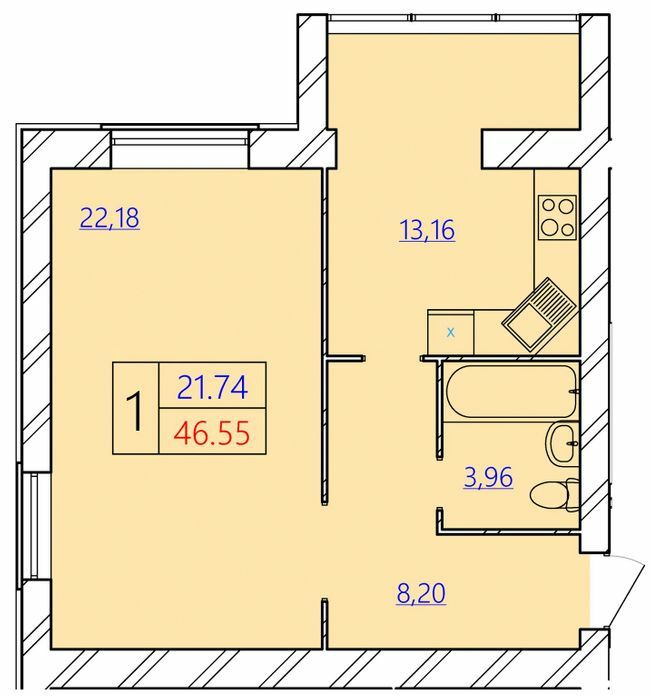 1-кімнатна 46.55 м² в ЖК Avila Gold від 10 000 грн/м², Хмельницький