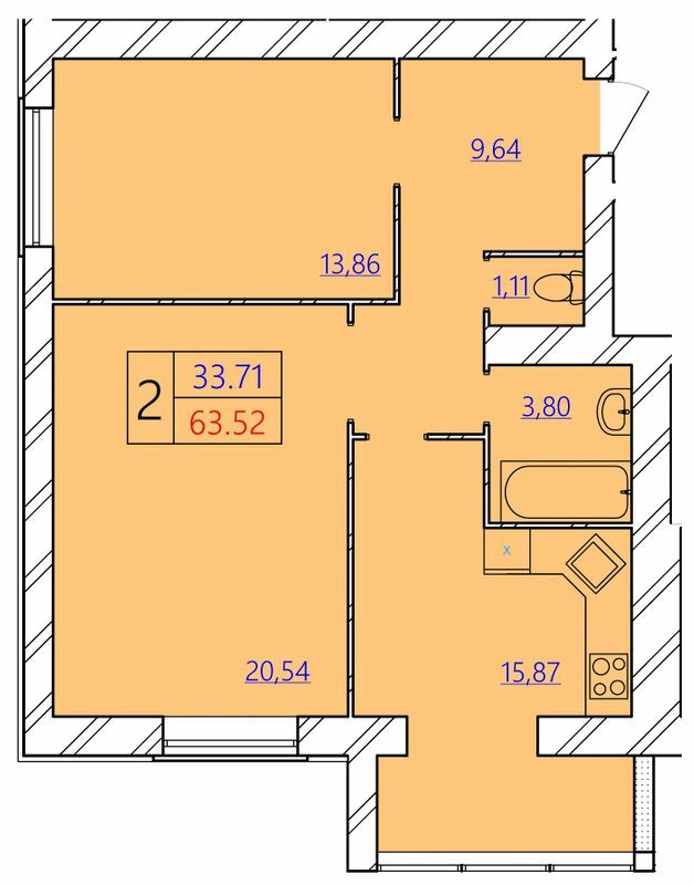 2-кімнатна 63.52 м² в ЖК Avila Gold від 13 000 грн/м², Хмельницький