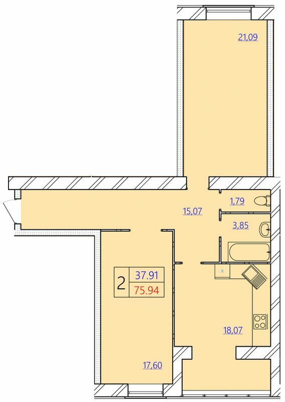 2-кімнатна 75.94 м² в ЖК Avila Gold від 17 000 грн/м², Хмельницький